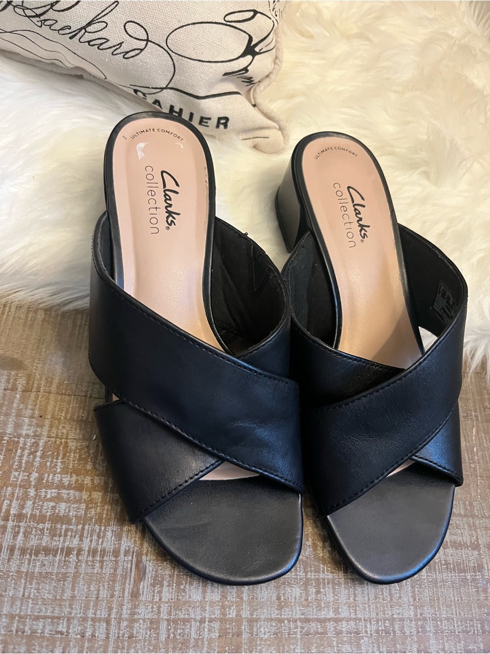 Clarks Black Crisscross Slide Mules